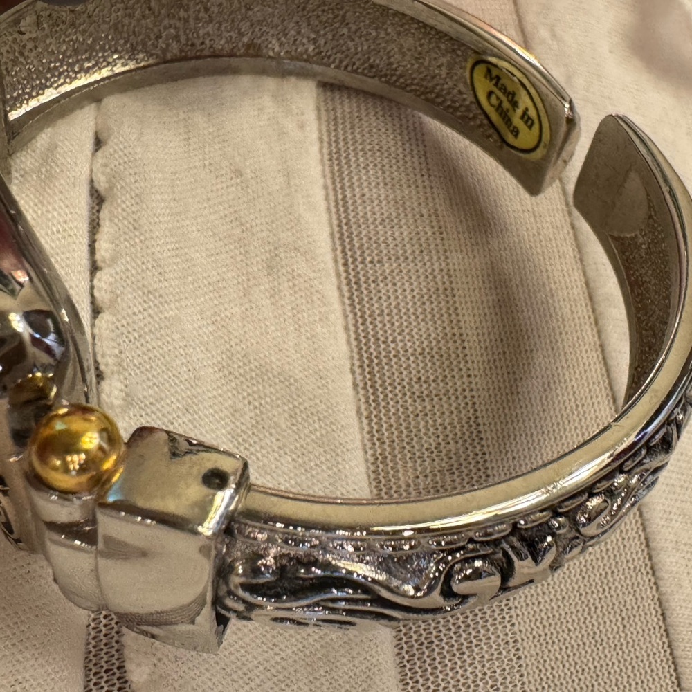 Collezio Abalone Women Vintage Cuff Watch Silver with Gold Detailing Square Face - Picture 7 of 9